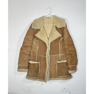 VTG MAKRAY Mens Sheepskin Wool Shearling Coat Sz 42 Tan Ranch Western Suede RARE